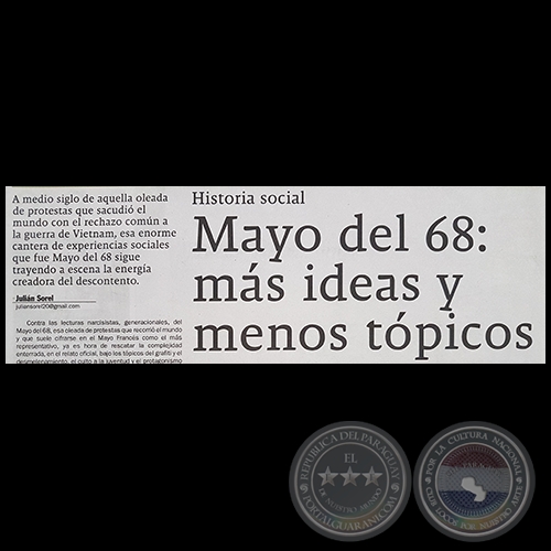 MAYO DEL 68: MS IDEAS Y MENOS TPICOS - Por JULIN SOREL - Domingo, 13 de Mayo de 2018 